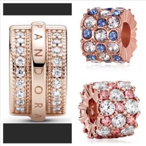 3 Sparkling Pave Line and Logo Spacer Bead Charm Bundle Set